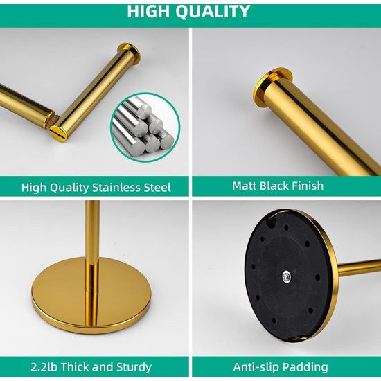 Freestanding Toilet Paper Holder, Gold Toilet Roll Holder Stand, Floor Standing Toilet Paper Dispenser with Storage for 5 Toilet Rolls, Stainless Steel, Toilet