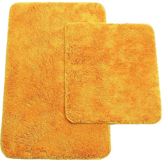 Badmatten set van 2 bestaande uit badmatten: ca. 50/80 cm en wc-mat ca. 45/50 cm - kleur: oranje
