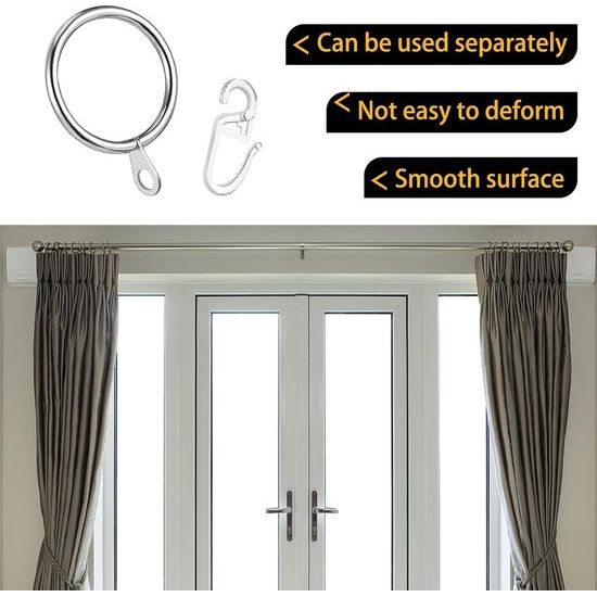 40 pieces silver metal curtain rings, curtain hanging rings and plastic curtain hooks for bed curtain, shower curtain, window curtain (30 mm inner diameter)