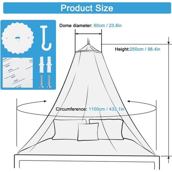 Muggennet, bed, baldakijn, luxe muggennet, tweepersoonsbed, groot muggennet met kleefhaak, muggenbescherming, tweepersoonsbedden, muggennet voor binnen of buiten, voor op reis en thuis