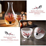 Japanse sake-set voor 4, handgemaakte roze kersenbloesems, 1 sake-fles, 1 sake-container en 4 sake-bekers, sake-karaf koud/warm/warm, speciale Japanse cadeauset, 6 stuks