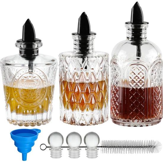 Glazen siroopdispenserset Koffiesiroopdispenser voor keuken Koffiebar, azijn- en olieflessen Olijfoliefles 3 stuks