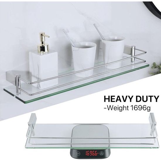 Doucheplank, chroom, glazen rek, roestvrij staal, douchemand, shampoohouder voor douche, badkamerrek voor badkamer en keuken, 500 mm x 130 mm x 66 mm