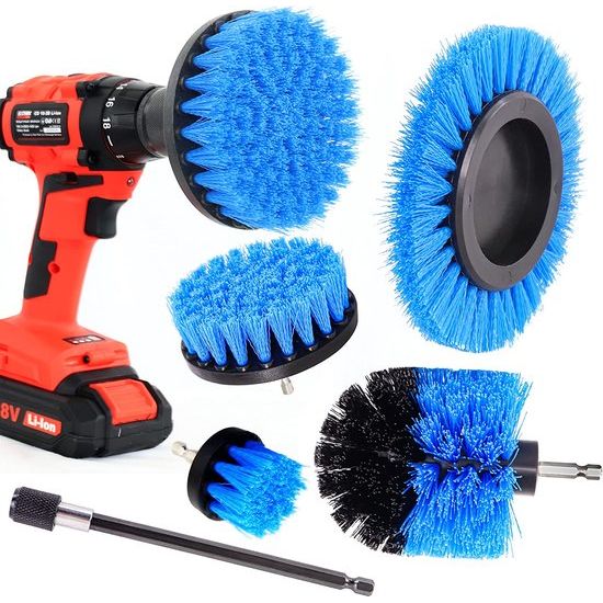 Krachtreinigingsborstels, 6-delige borstelopzetset, gezeste schacht, middelhard boorborstels voor tegels, keramiek, hout, kunststof, blauw middelhard, voor accu schroevendraaier en boormachine