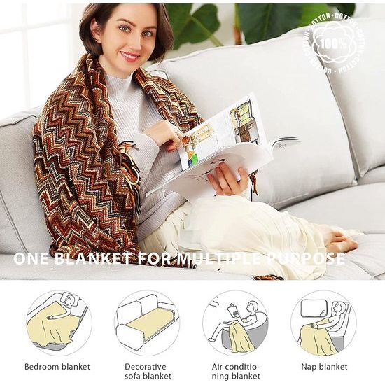 Gebreide deken met kwast, effen, bubbelpatroon, knuffeldeken, gebreide deken, sprei, bankdeken, decoratieve deken voor bank, bed, 170 x 130 cm