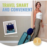 Zachte en warme reisdeken voor vliegtuig en auto, 3D-patroon, onmisbaar voor lange vluchten, voor dames, heren, kinderen, compact kussen met bagagehoes en rugzakclip, marineblauw, Modern