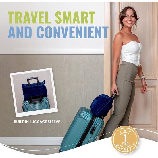 Zachte en warme reisdeken voor vliegtuig en auto, 3D-patroon, onmisbaar voor lange vluchten, voor dames, heren, kinderen, compact kussen met bagagehoes en rugzakclip, marineblauw, Modern