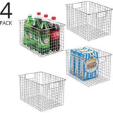 Set van 4 multifunctionele metalen manden - flexibele opbergmand voor de keuken, voorraadkast enz. - compacte en universele draadmand met handvatten - chroomkleurig