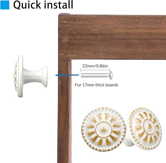 Meubelknoppen Wit 16 Stuks Kast Knoppen Bloemen Patroon Ronde Lade Handgrepen Meubelknop Witte Commode Knoppen Set Kast Knop Voor Meubilair Commode Knoppen