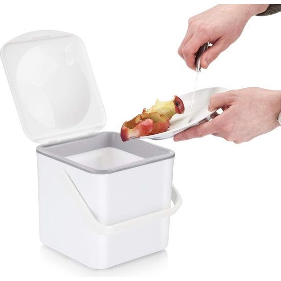 Keukencompostbak met een binnenkant die gemakkelijk afveegbaar is, gemaakt in Groot-Brittannië, 3,5 liter, wit.