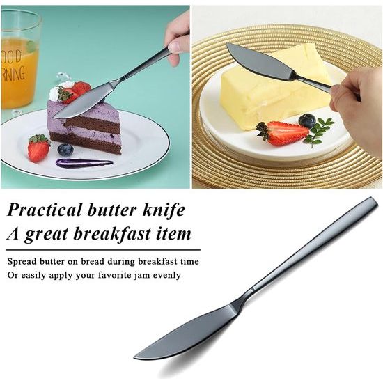 5 stuks zwart bestek, roestvrijstalen bestek met zwarte titanium coating, serveerlepel, schuimlepel, serveervork, suikerlepel, boterstrooier, vaatwasmachinebestendig