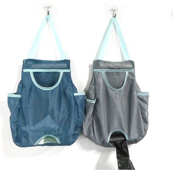 Plastic zakhouder, vuilniszakhouder, boodschappentas, plastic zakken, organizer, opvouwbaar, hangend, ademend, net-afvalzakken, herbruikbare plastic zakdispenser voor thuis en keuken, 2 stuks