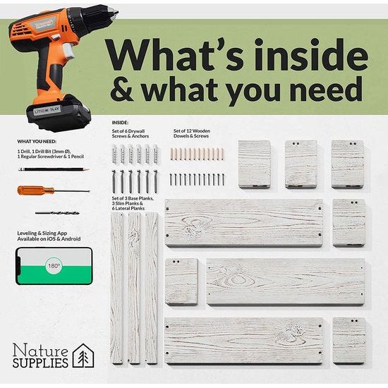 Set van 3 witte massief houten wandplanken - Kinderkamer - Ideaal voor boeken en speelgoed