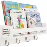 Houten wandrek voor organizer, keuken, kruidenrek, wandrek met 4 haken voor sleutelplank, opbergruimte, badkamer, boekenkast van hout voor slaapkamer, wanddecoratie, kantoor en huishouden. (wit)