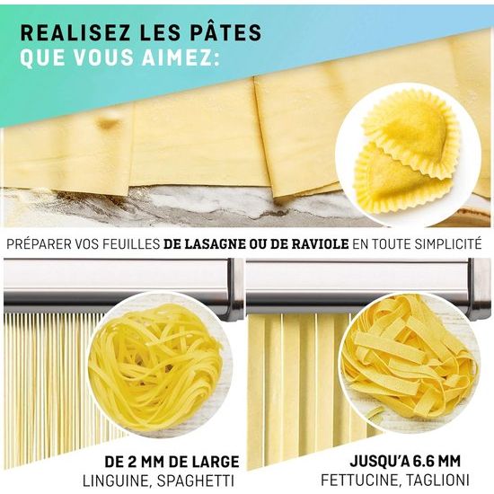 Handmatige pastamachine met droger - multi-pasta roestvrijstalen Italiaanse platte deegmachine 7 niveaus verstelbaar, scherpe mesklem - verse zelfgemaakte pasta, spaghetti, lasagne