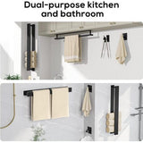 Towel Holder No Drilling Pack of 2 Towel Holder Black Towel Holder Bathroom Guest Towel Holder 40 cm Towel Holder Wall Matt Stainless Steel Bath Towel Holder with 2 Hooks