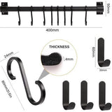 Haaklijst keuken, zelfklevende keukenhakenlijst met 8 beweegbare haken, ruimtebesparende gebruiksvoorwerpenhouder zonder boren, wand-accessoirehanger voor keuken, badkamer, slaapkamer (zwart)