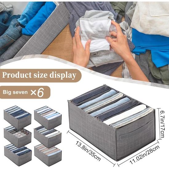 6 stuks opbergsysteem voor laden, kledingkast, organizer, opvouwbare opbergdozen, stof kledingopslag en organisatie, netjade opslag voor kleding, T-shirts, broeken (type C)