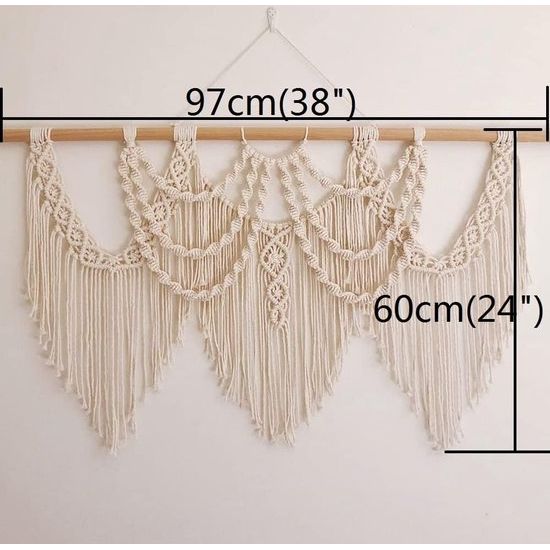 macramé wandtapijt, Boheemse wanddecoratie, macramé, wandtapijt, boven het hoofdeinde, kunsthandwerk, geweven wandtapijt, 97 cm x 73 cm