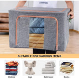 Opbergtas, 100 liter, metalen frame, katoenen was, beschermt tegen vocht en stof, dubbele openingsritssluiting, perfect voor kleding, speelgoed, beddengoed, dekens (set van 3)