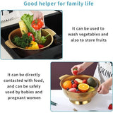 Gold Colander 5 kwart, professionele titanium goud plating roestvrijstalen zeef met heavy duty handgrepen en zelfdragende vaste ringbasis, eenvoudig te reinigen en vaatwasmachinebestendig