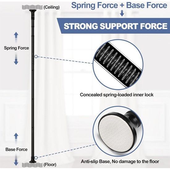 Ruimteverdeler Paraventframe, gordijnroede, flexibel verstelbaar, ruimteverdeler of gordijnroede, inkijkbescherming voor woonkamer, slaapkamer, breedte 280 cm x hoogte 317 cm, zwart