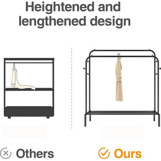 Kledingrek, multifunctionele kapstok van metaal met 3 lagen zijplanken, 2 lagen vloerplanken en 4 haken, geschikt voor kleding, tassen en schoenen