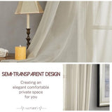 Voile gordijnen met oogjes, half-transparant, kort, linnenlook, voorhang, vitrage, beige-creme, 137 x 140 cm (h x b) voor woonkamer, slaapkamer, kinderkamer, set van 2