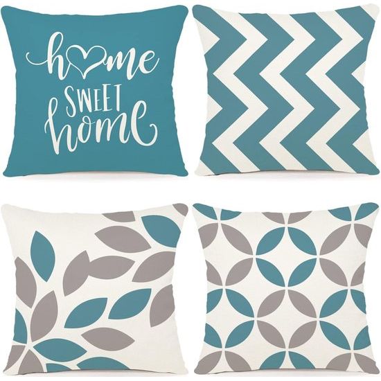 Cushion Cover 40 x 40 cm, Set of 4, Outdoor Cushion Decorative Linen Cushion Covers Geometric Pattern Cushion Covers for Sofa Living Room Decorative Cushion 40 x 40 cm, A023
