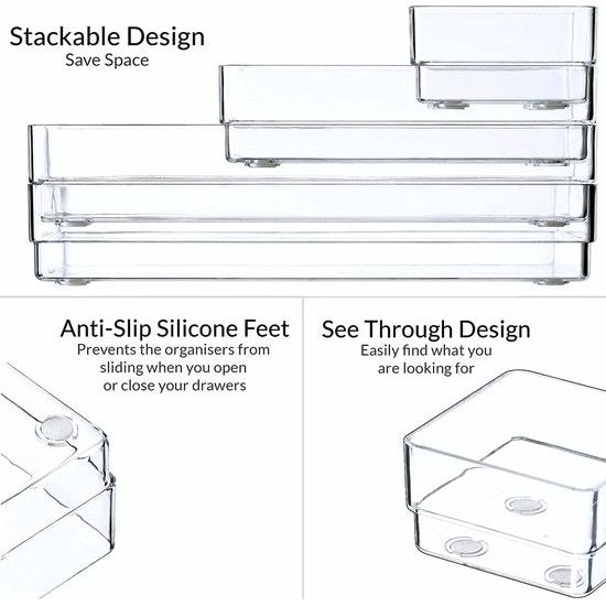 11-delige lade-organizer - doorzichtige plastic verdelers/make-up-organizers voor slaapkamer badkamer kantoor keuken - lade-organizers voor cosmetica briefpapier