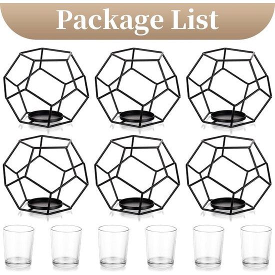 Kaarsenhouder Kaarsenhouder Kaarsenhouderset Metaal 6-delig Ijzer Decoratieve lantaarn Kaarsenhouder voor stompkaarsen Zwart Moderne kaarsenstandaard Tafeldecoratie voor bruiloft Woonkamer