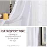 Voile gordijnen met oogjes, halftransparant, kort, linnenlook, voorhang, vitrage, wit, 145 x 140 cm (h x b) voor woonkamer, slaapkamer, kinderkamer, set van 2