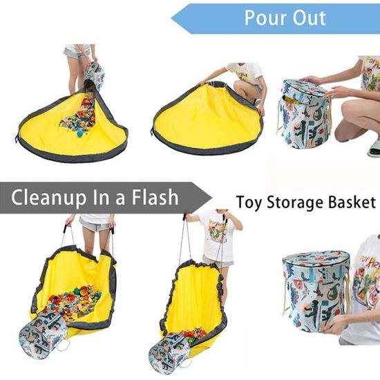 Opruimzak voor kinderen, met trekkoord, speelgoed, opbergdoos met deksel, draaggreep, babyspeeldeken, kinderspeelgoed, opbergzak voor kinderkamer, outdoor, picknick, groen