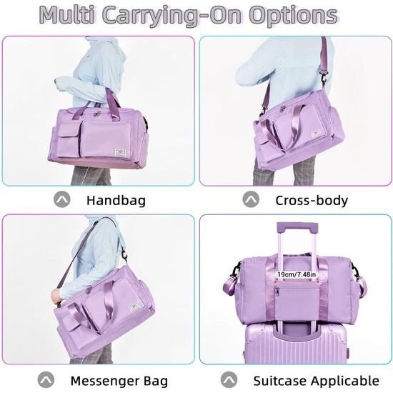 35L damessporttas opvouwbare reistas met schoenenvak en natvak, waterafstotend weekendtas gym reistas handbagage trainingstas voor dames heren paars