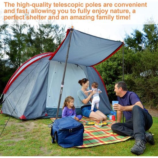 Tarpaulin Poles, Heavy Duty Tent Poles, Set of 2, Adjustable Aluminium Tent Poles for Tarps, Lightweight and Portable Telescopic Tarpaulin Poles for Camping, Hiking, Hammock etc. 4 Segments