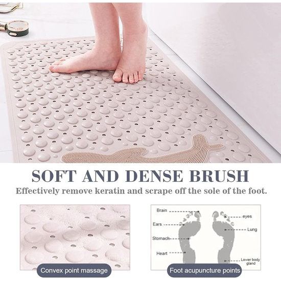 4-delige douchemat, antislip douchemat, premium douchemat, schimmelbestendig, antibacterieel, kan worden gemasseerd, in de machine wasbare badmat (kaki, 35 x 70 cm)