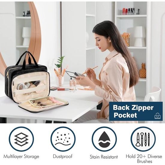 Cosmetische tas, 5-delige hangende reismake-uptas, professionele make-uptas, grote toilettassen met haken, toilettas voor complete toiletartikelen en make-upborstels