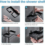 Doucheplank zonder boren metalen doucheplank met ophanging voor 22 mm-25 mm douchestang badkamerplank voor douchehouder 2 niveaus zwart