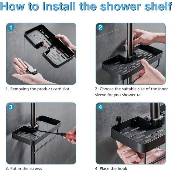 Doucheplank zonder boren metalen doucheplank met ophanging voor 22 mm-25 mm douchestang badkamerplank voor douchehouder 2 niveaus zwart