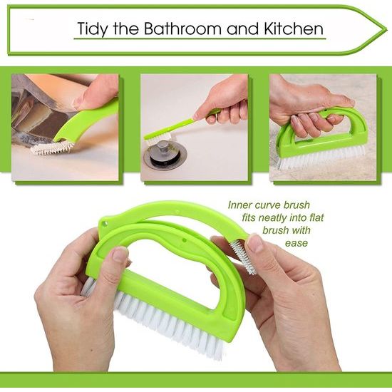 ANCLLO Grout Borstel, (3 in 1) Grout Cleaner Borstel, Tegel Gezamenlijke Scrub Borstel met Handvat, Stijve Reinigingsborstel voor al het huishouden zoals douche, badkamer, keuken, naden, vloerlijnen
