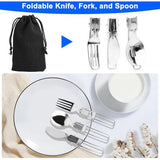 Campingserviesset 10-delig, roestvrij staal, campingbestek, accessoires, outdoor reisbestek, set voor 2 personen, met opvouwbare messen, vork, lepel, kookgerei voor picknick, backpacking,