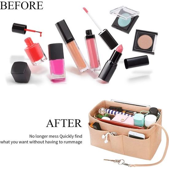 Vilten handtas organizer, beige tas organizer, kleine tas organizer, handtas met sleutelketting, binnzakken voor handtassen, vilten tas organizer voor dames, dames