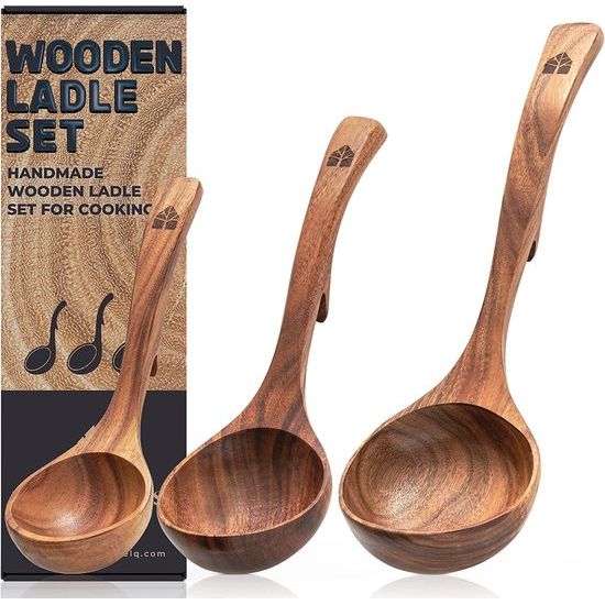 Houten soeplepelset klein en groot, kooklepel soeplepel soeplepel schep lepel saus lepel - set van 3 - keukenaccessoires - hoogwaardig en duurzaam