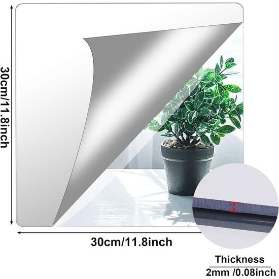 8 stuks zelfklevende spiegeltegels, 30 x 30 cm (dikte: ca. 2 mm)