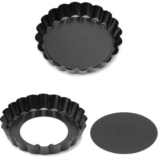 10 stuks taartvormen Ø 10 cm met hefbodem, mini-tartelette vormpjes quichevorm van voedselveilig koolstofstaal met antiaanbaklaag