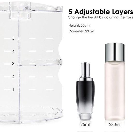 Make-up organizer, 360 graden draaibaar, cosmetica-organizer, beauty-organizer met golfvorm, make-up-opslag, cosmeticabox voor commode, dressoir, slaapkamer, badkamer, transparant