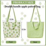 Dubbelzijdige linnen tas van katoen en linnen, stoffen tas, boodschappentas, katoenen schouderriem, dubbele draaggreep, canvas, messenger bag voor dames, kinderen (groene appels, 31 x 10 x 31 cm)