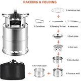 Outdoor kooktoestel, draagbaar kooktoestel, houtkachel draagbaar, campingkooktoestel, outdoor, houtcarburateur, inklapbaar en winddicht, van roestvrij staal, voor camping, barbecue, picknick, outdoor backpacking