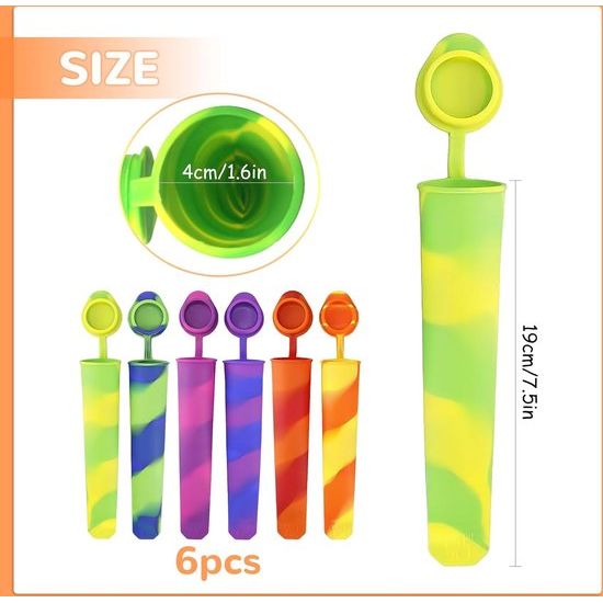 Set van 6 siliconen ijsvormpjes, ijslolly ijslollyvormpjes met deksel, herbruikbare siliconen ijsvormpjes, waterijslollykleuren, BPA-vrij, doe-het-zelf ijslollyvormpjes voor zelfgemaakte ijslolly's