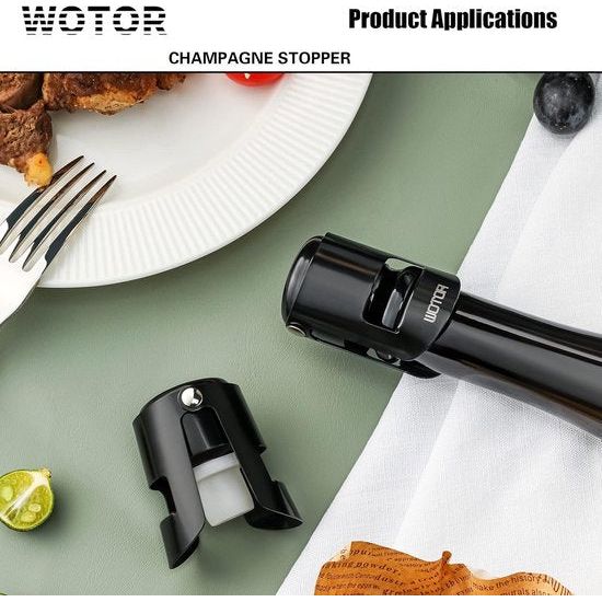 Set van 3 champagnestoppers, roestvrijstalen champagneflesstoppers, herbruikbare champagnestoppers, champagnestoppers, flessenstoppers, lekvrij houdt vers (zwart)